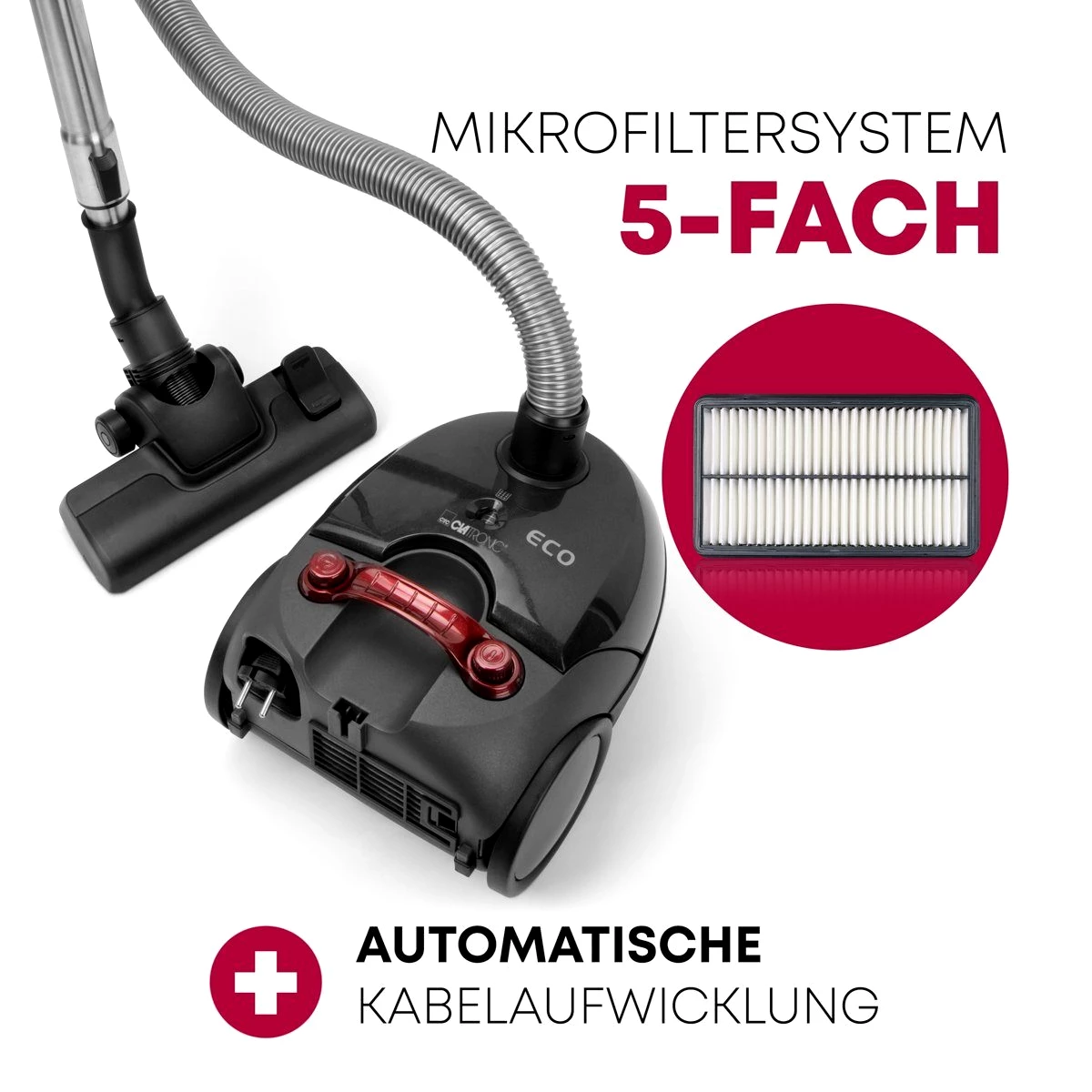 CLATRONIC Bodenstaubsauger BS 1300 N, mit 5-fach Mikrofiltersystem, 700 Watt