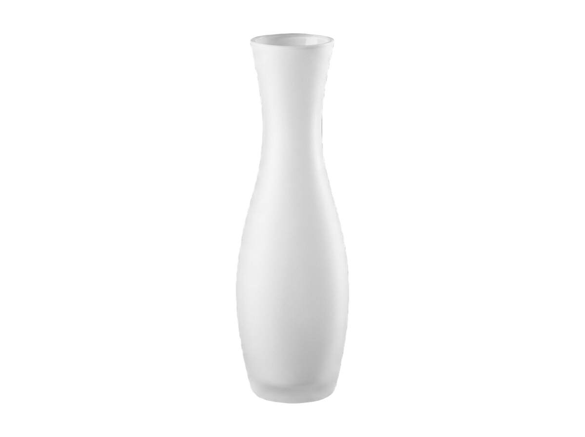 Schlanke, geschwungene Vase aus weiß satiniertem Glas