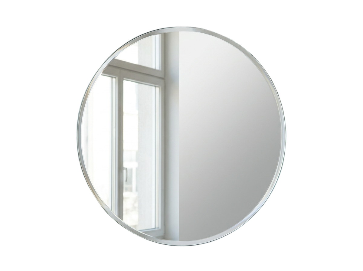 Runder Wandspiegel mit dezenter Fensterreflexion